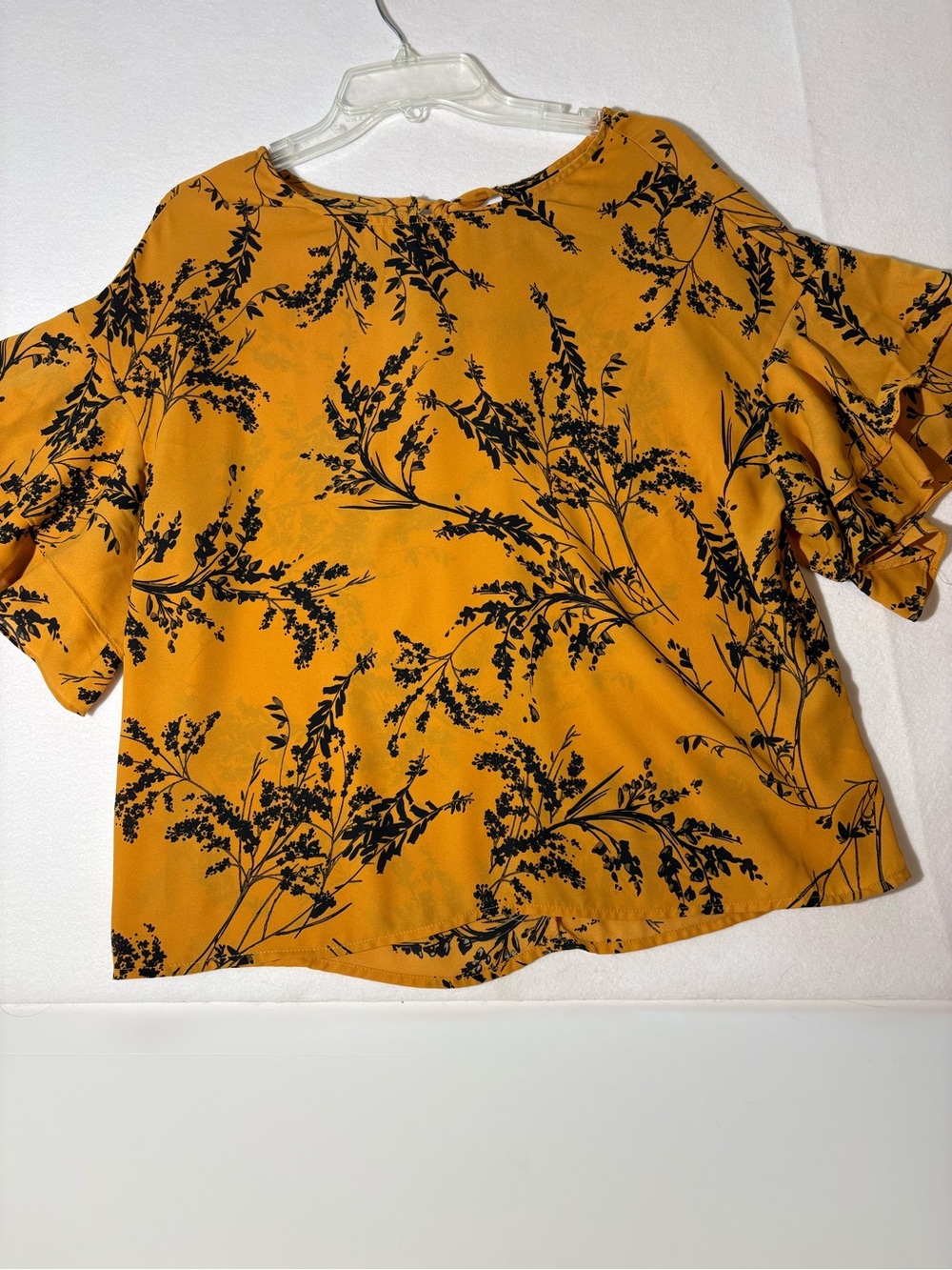 a.n.a Mustard Yellow Floral Flutter Sleeve Blouse